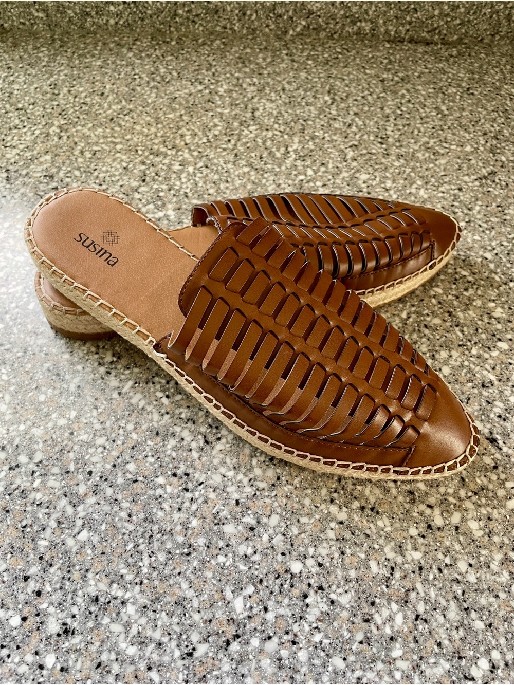 Susina Elora Brown Woven Faux Leather Slip-On Mules Size 10